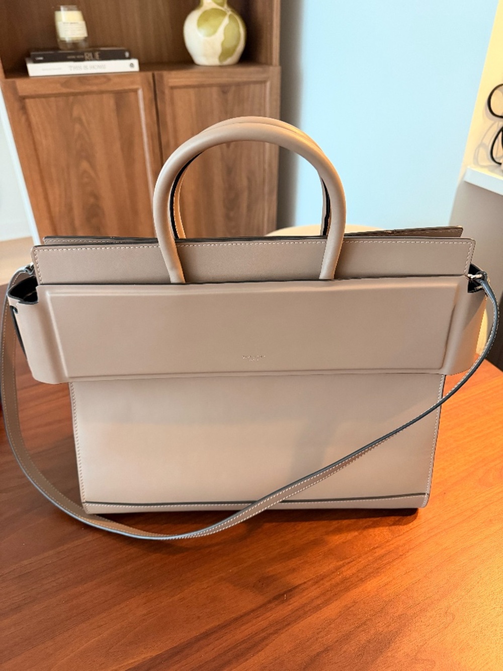 Givenchy Medium Horizon Tote Taupe Leather Shoulder Bag